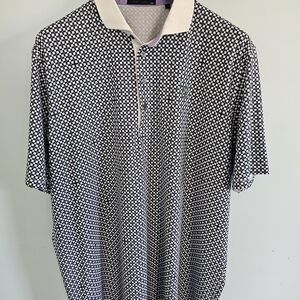 Greyson Navy and White Patterned Performance Polo Shirt Size XXL